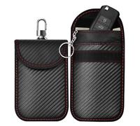 Faraday Pouch per chiavi dell'auto - Confezione da 2 pezzi, borsa con blocco del segnale RFID | Custodia antifurto per telecomandi | Stile fibra di carbonio con gancio e anello - Ideale per chiavi di