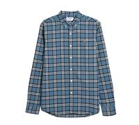 Farah Camicia a Maniche Lunghe in Cotone Biologico a Quadri Brewer da Uomo, S, Blu Marea