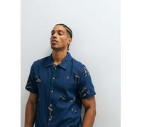 Farah - Ernest - Camicia a maniche corte blu con logo a freccia in coordinato L