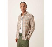 Farah Sands - Camicia a maniche lunghe marrone talpa a quadri con logo L