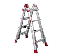 Faraone - TELES.T4, Scala telescopica in alluminio, 130 x 53 x 20 cm, 8 + 8 gradini, multiuso, altezza regolabile, molto resistente e stabile, stabilizzatori inclusi