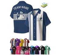 Farbely Camicie da Bowling retrò Personalizzate con Bottoni per Uomo e Donna, Design a Contrasto con Il Nome della Squadra per Squadre di Bowling
