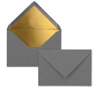 FarbenFroh by GUSTAV NEUSER - 25 buste per lettere, formato B6, con rivestimento interno dorato, incollaggio a umido, 12,5 x 17,6 cm, colore: grafite (grigio scuro)