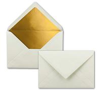 FarbenFroh by Gustav Neuser - 50 buste per lettere, formato B6, con rivestimento interno dorato, incollaggio a umido, 12,5 x 17,6 cm, colore bianco naturale (bianco)