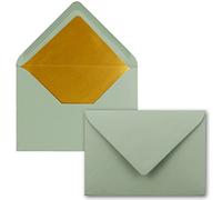 FarbenFroh by Gustav Neuser - 50 buste per lettere, formato B6, con rivestimento interno dorato, incollaggio a umido, 12,5 x 17,6 cm, colore: eucalipto