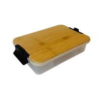 Farberware - Box per snack con tagliere in bambù, contenitore multiuso, portatile, con 7 scomparti, coperchio-tagliere rettangolare e maniglie di bloccaggio nere, senza BPA, 20 x 33 cm