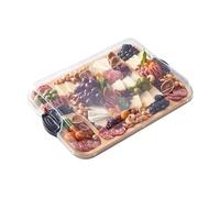 Farberware Build-a-Board Tagliere con tre scomparti e coperchio trasparente per salumi, snack e altro, Acacia, 40,5 cm
