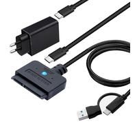 FARBOKO Adaptateur USB SATA avec bloc d'alimentation 25 W, adaptateur 2 en 1 USB C/USB 3.0 vers SATA pour disques durs 5 Gbps pour disques durs SSD 2,5 et 3,5 pouces (câble de 3,2 pieds/100 cm)