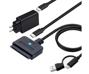 FARBOKO Adaptateur USB SATA avec bloc d'alimentation 30 W, adaptateur 2 en 1 USB C/USB 3.0 vers SATA pour disques durs 5 Gbps pour disques durs SSD 2,5 et 3,5 pouces (câble de 3,2 pieds/100 cm)