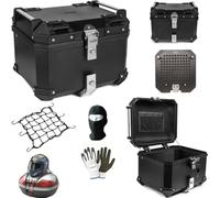 farbrothersonline COMPATIBILE CON VOGE VALICO 800DS RALLY BAULETTO BAULE MOTO SCOOTER K4500 ADVENTURE 45LT IN PLASTICA NERO 42X33X33CM EFFETTO ALLUMINIO+PIASTRA+RETE PORTATUTTO INTERNO SFODERABILE