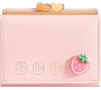 Farcauo Fragola Portafoglio da Donna Rosa Piccolo Donna Porta Carte Di Credito Portafogli Bambina Slim Ragazza Mini Portafoglio