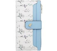 Farcauo Portafoglio da donna Portafogli RFID Portamonete da donna medio grande con motivo floreale blu per donne Portafoglio con scomparto per documenti e tasche per carte