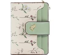 Farcauo Portafoglio Donna con Fiore Carino Verde Mini Portafoglio Donna Piccolo Carta di Credito Slim Portamonete in Pelle Squisita