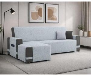 Farè - Copridivano con Penisola Impermeabile - Personalizzato su Misura per il tuo divano - Salvadivano COVER con chaise longue - Made in Italy - ROMA grigio