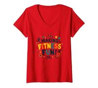 Fare Fitness Divertente Educazione Fisica Citazione Motivazionale Maglietta con Collo a V, Donna, Rosso, L