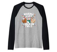 Fare Una Lista di Pollo Due Volte Divertente Natale Maglia con Maniche Raglan