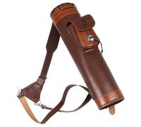 Faretra per tiro con l'arco, arco composto, cinturino regolabile, pelle PU, design cilindrico, fibbia in metallo, marrone scuro, caccia all'aperto