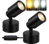 Faretti a 3 Colori per Interni, Uplight dimmerabili da 3 W Faretto a LED per Illuminazione d'accento sulle Piante, Faretto Nero Cavo da 10 Piedi con Spina Standard USA a 2, Confezione da 2