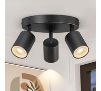 Faretti da Soffitto Orientabili Nero, Lampada Faretti LED da Soffitto GU10, 3 Luci Rotonda Plafoniera LED Faretti, Moderna Faretti da Parete Interno per Corridoio Soggiorno Cameretta, Senza Lampadina