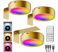 Faretti LED per Quadri Senza Fili, 2600mAh Luci per Quadro da Parete con Telecomando, Applique Senza Fili Colorata Lampada Adesiva Muro a Batteria Illuminazione Magnetica per Armadio Vetrina Arte Oro
