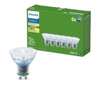 Faretti LED UltraEfficient Philips GU10, Confezione da 6, 215 Lumen, 35 W, Senza Sfarfallio, EyeComfort, Maggiore Durata, Luce Bianca Calda da 2.700 K