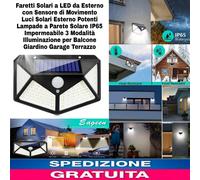 Faretti Solari a LED da Esterno con Sensore di Movimento 100Led Ip65 Impermeabil