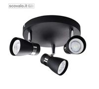 Faretto 3 Luci GU10 Nero Orientabile Lampada Parete e Soffitto 200mm