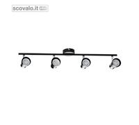 Faretto 4 Luci Orientabile GU10 Nero Lampada Parete e Soffitto 675mm