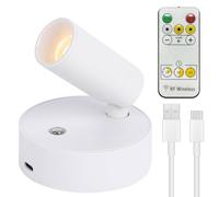 Faretto a LED senza fili, ricaricabile tramite USB, con telecomando, 3 temperature di colore, dimmerabile, lampada da parete girevole con funzione temporizzata, per arte, piante, ritratti, bianco