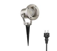 ledscom.de Faretto da giardino MIBU con picchetto a terra per esterni, IP55, cromo opaco, incl. lampada LED GU10 (bianco caldo, 7,6W, 1103lm, 33°)