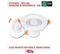 FARETTO DA INCASSO A SOFFITTO A LED 15W CON SENSORE DI MOVIMENTO PIR+ INFRAROSSO