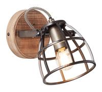Faretto da parete vintage - faretto da parete in stile industriale con testa orientabile - 18 x 13 x 16 cm - presa E14 - max. 28 W - in metallo/legno di pino di Monterey - acciaio nero/marrone