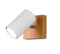 Faretto da soffitto a 1 lampadina con legno, faretto bianco opaco, altezza 16 cm