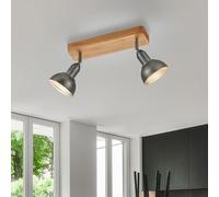 Faretto da soffitto in legno 2 fiammeSpotlight orientabile Lampada da soffitto spot vintage, nichel antico, 2x E14, LxH 33 x 20 cm