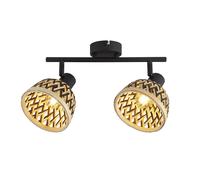 Faretto Da Soffitto Lampada B: 45 Cm Nero Naturale 2-Fiamma E14 Metallo Bambù