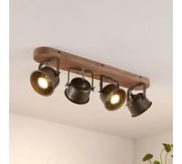 Lindby Faretto da soffitto Rubinjo, 4 lampade, legno, metallo LINDBY