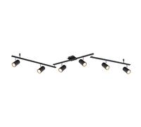 Faretto da soffitto Plafoniera da barra spot a 6 luci in metallo nero, bracci e faretti orientabili, 6x Gu10, LxPxH 180x10x18,5 cm