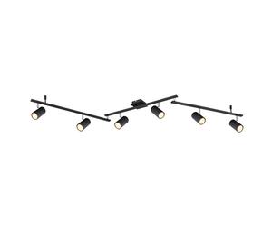 Faretto da soffitto Plafoniera da barra spot a 6 luci in metallo nero, bracci e faretti orientabili, 6x Gu10, LxPxH 180x10x18,5 cm