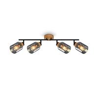 Faretto da soffitto retrò plafoniera vetro fumè orientabile 4 luci E27 legno ...