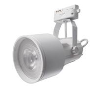 Faretto faro proiettore led per binario monofase attacco E27 orientabile, Colore Bianco, Lampada led PAR30 12W, Luce 3000K Mirata angolo 40°, Illuminazione Museo, Quadro, Negozio, Vetrina, Ufficio