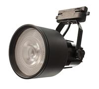 Faretto faro proiettore led per binario monofase attacco E27 orientabile, Colore Nero, Lampada led PAR30 12W, Luce 6500K Mirata angolo 38°, Illuminazione Museo, Quadro, Negozio, Vetrina, Ufficio