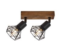 Faretto industrial 2 Luci Zeus metallo legno 2x E14 Black Oak