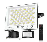 Faretto LED con sensore di movimento, 100 W, 10000 lm, super luminoso, faretti a LED, per esterni, IP66, impermeabili, con luminosità regolabile, 6500 K, bianco freddo, per casa, garage, patio