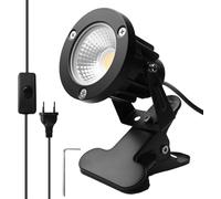 Faretto LED con spina, 10 W, LED da giardino, bianco freddo, 6000 K, con clip e cavo da 1,8 m, impermeabile, IP65, per piante da giardino, per esterni, cortile e giardino