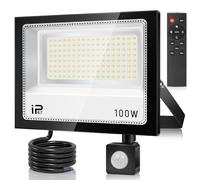 Faretto LED da 100 W, con sensore di movimento, per esterni, 10000 lm, 7000 K, super luminoso, IP67, impermeabile, con telecomando, luce bianca fredda per giardino, garage, campo sportivo, cortile