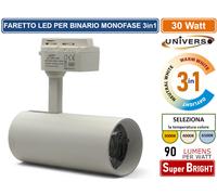 GASIASHOP SRL UNIVERSO SL-30W-B3C FARETTO LED DA BINARIO MONOFASE 30W TRACK LIGHT COB 2700 LUMEN CHANGING COLOR CCT 3IN1 (BIANCO)