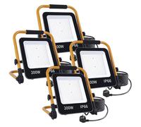 Faretto LED da Cantiere 200W,Fosingut Faro LED Portatile con Spina EU/Staffa Pieghevole/Cavo 2m/6500K,Impermeabile Proiettore Faretti LED per Banco da Lavoro Officina,Riparazioni Emergenza,Garage-4pcs