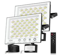 Faretto LED da Esterno 100W 10000LM con Sensore di Movimento - 6500K Bianca Fredda IP66 Impermeabile per Patio Garage 2 Pezzi