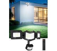 Faretto LED da Esterno con Sensore di Movimento 100W,6500K Bianca Fredda 10000LM Faretti con Telecomando,4 Modalità Timer 3 Teste Fari LED,IP65 Impermeabile Faro Esterno per Giardino Terrazza Garage