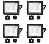 Faretto LED da Esterno con Sensore di Movimento 100W, Faretto LED da Esterno 10000LM Bianco Caldo 3500K Faretto Led Esterno Impermeabile IP66 Faro LED Esterno per Giardino Cortile Garage, 4 pezzi